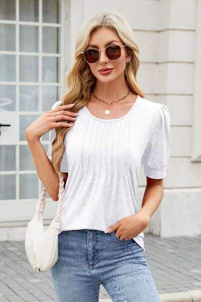 Round Neck Short Sleeve T-Shirt - Trendsi - Flyclothing LLC
