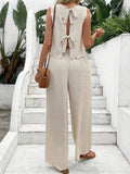 Tie Back Round Neck Top and Pants Set - Trendsi