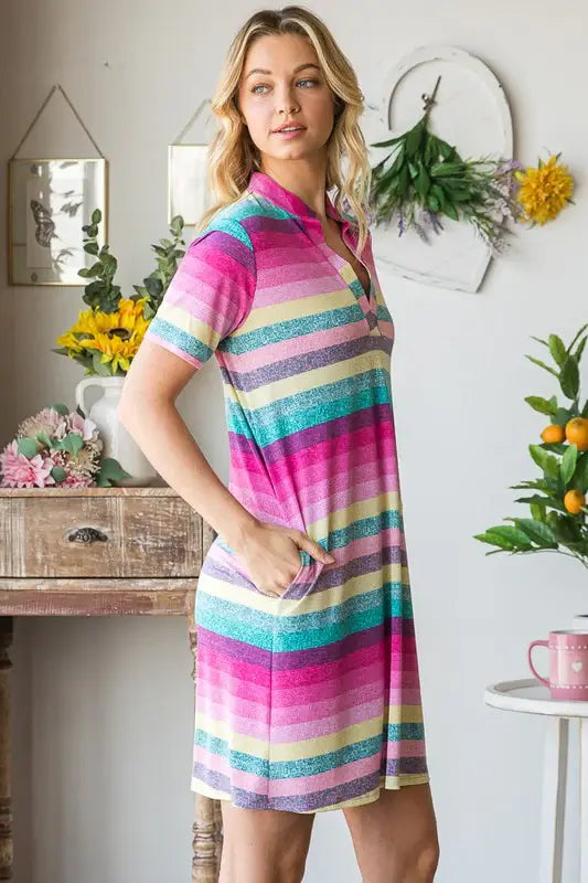Heimish Full Size Striped Short Sleeve Mini Tee Dress Plus Size - Trendsi - Flyclothing LLC