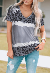 Leopard V-Neck Short Sleeve T-Shirt - Trendsi
