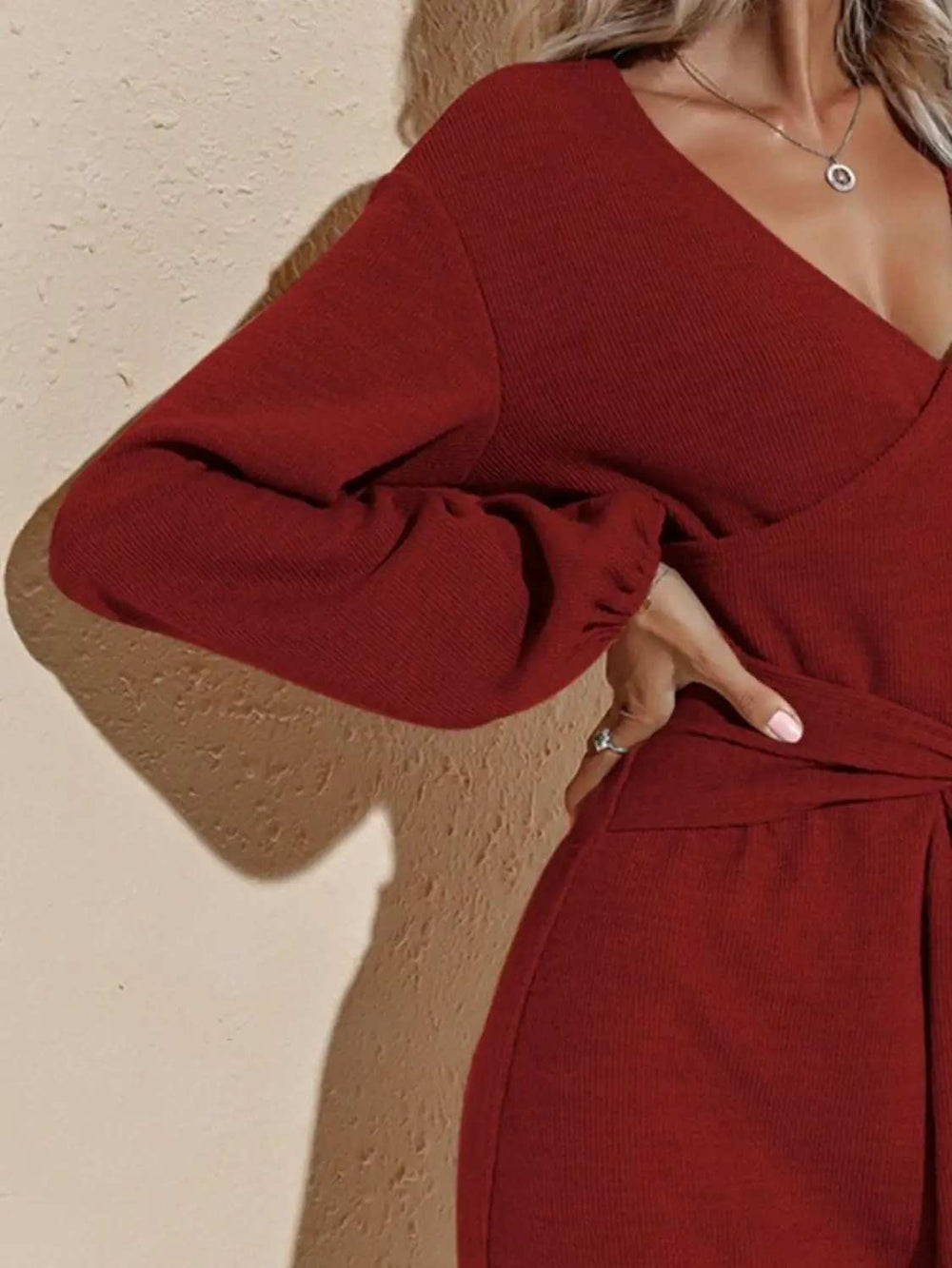 Surplice Long Sleeve Mini Dress - Trendsi - Flyclothing LLC