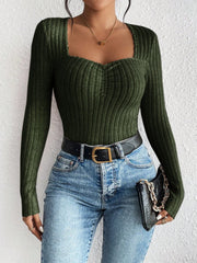 Honey Ribbed Long Sleeve T-Shirt - Trendsi