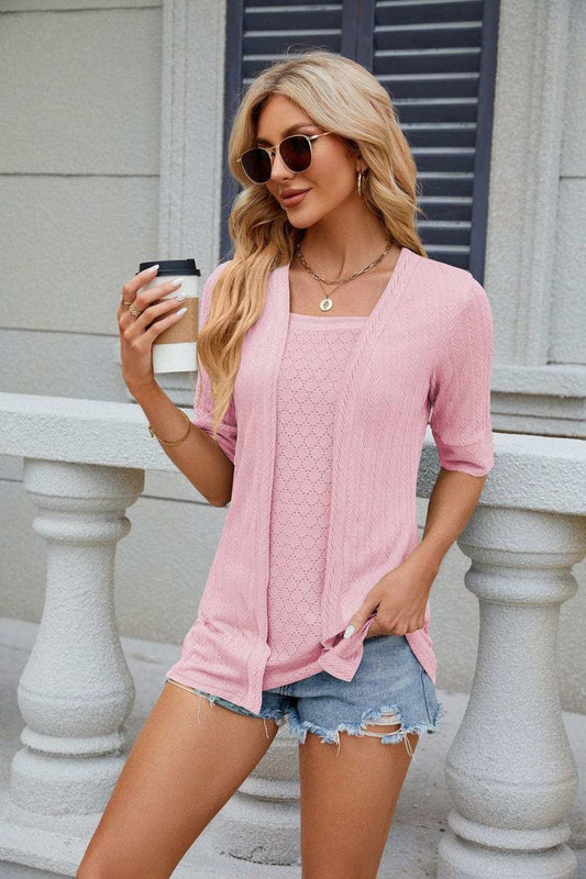 Texture Square Neck Half Sleeve Blouse - Trendsi - Flyclothing LLC