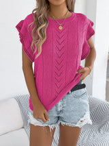 Openwork Round Neck Cap Sleeve Knit Top - Trendsi - Flyclothing LLC