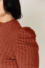 Basic Bae Full Size Ribbed Mock Neck Puff Sleeve T-Shirt - ShopBasicbae - Flyclothing LLC