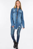 American Bazi Distressed Frayed Hem Denim Jacket - Trendsi