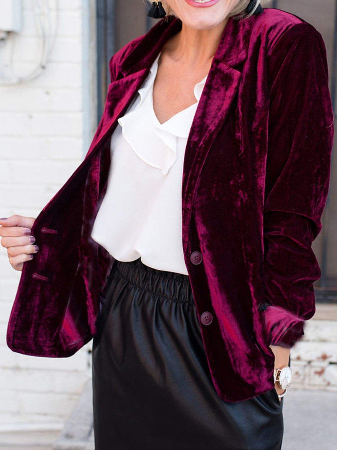 Button Up Lapel Collar Blazer - Trendsi - Flyclothing LLC