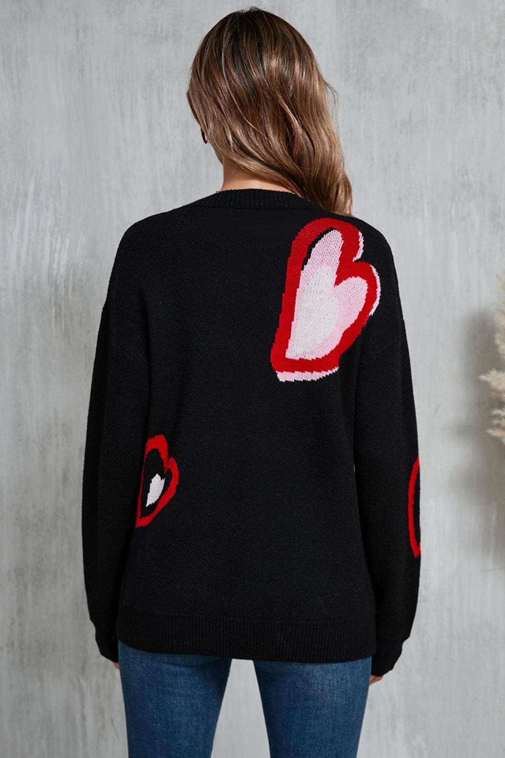 Angel Wings Heart Round Neck Long Sleeve Sweater - Trendsi - Flyclothing LLC