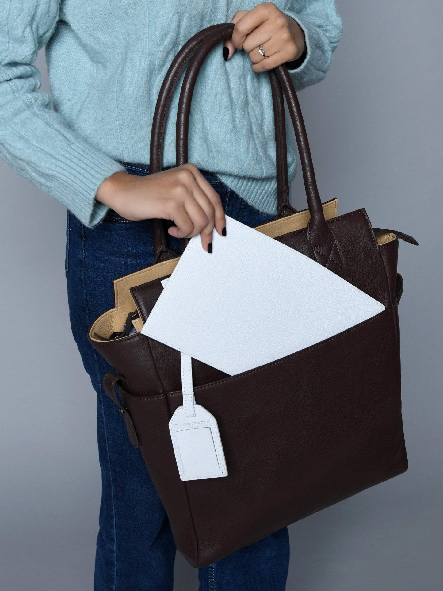 Chestnut Charm Brown Leather Tote - Classy Leather Bags - Flyclothing LLC