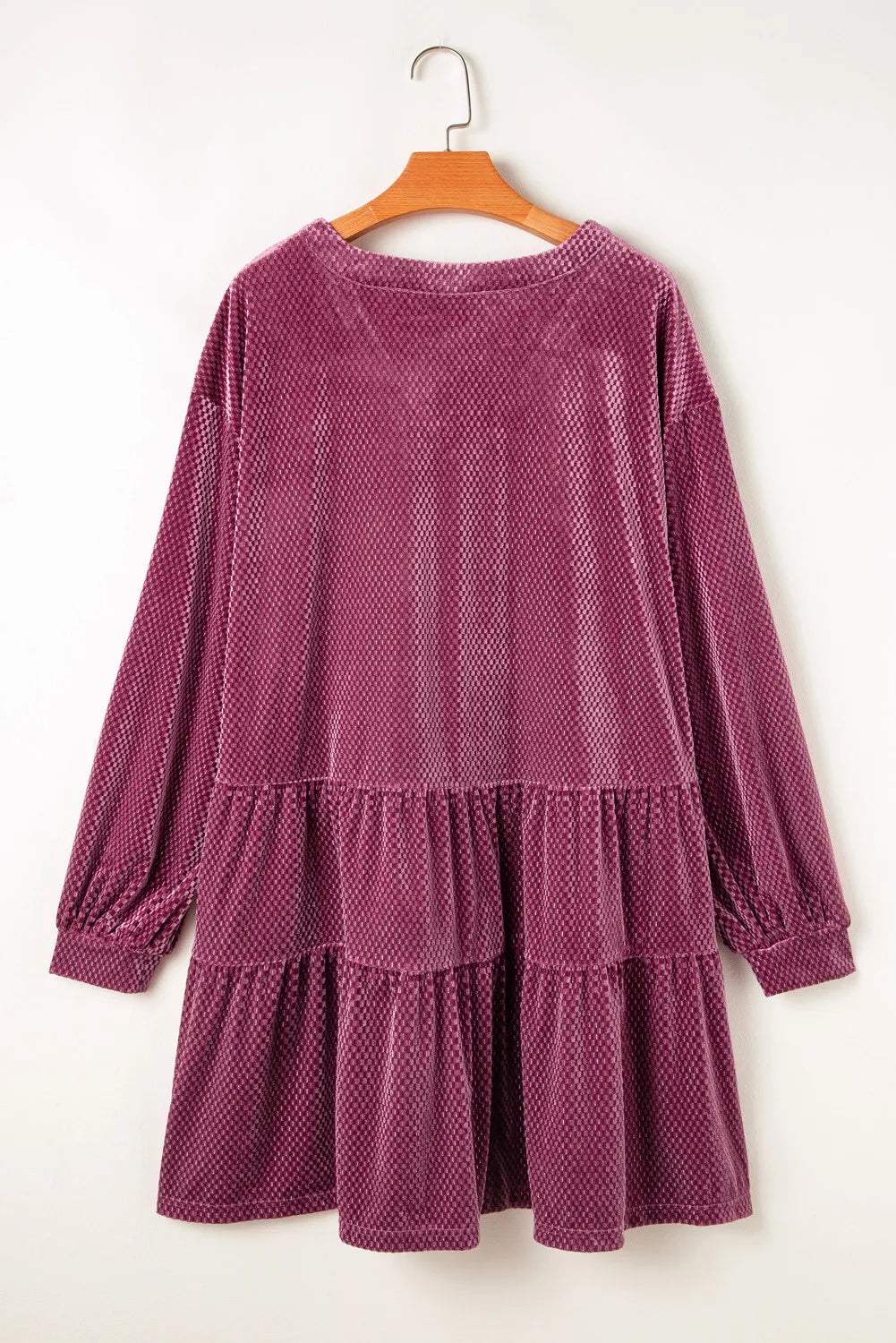 Plus Size Textured Velvet Decorative Button Long Sleeve Dress - Trendsi - Flyclothing LLC