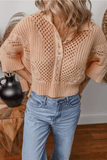 Cutout Collared Neck Three-Quarter Sleeve Sweater - Trendsi - Flyclothing LLC