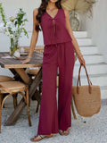 Devine Tied V-Neck Sleeveless Top and Pants Set - Trendsi - Flyclothing LLC