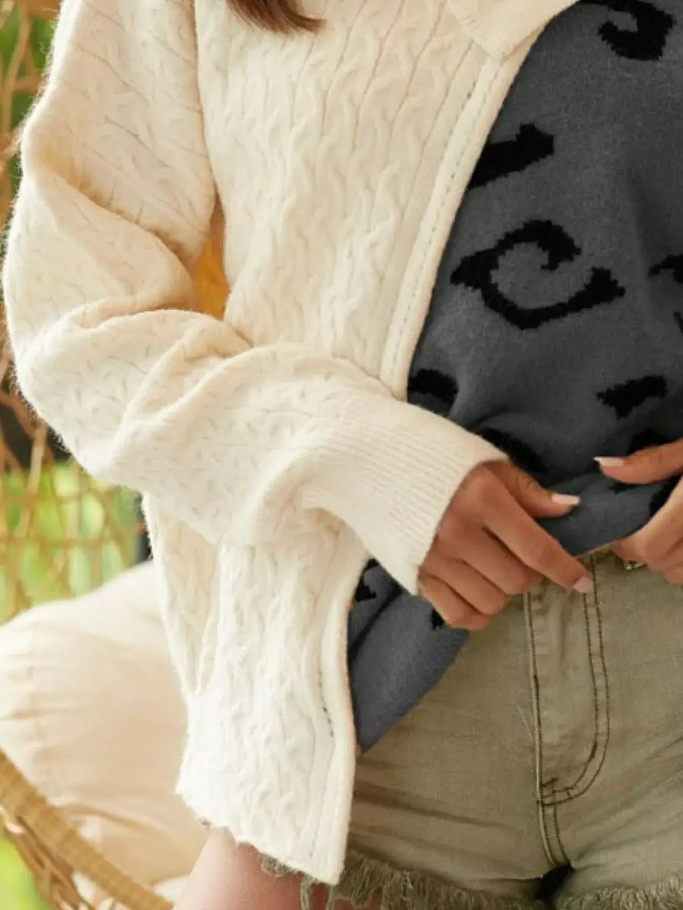 BiBi Cable-Knit Color Block One Shoulder Asymmetrical Sweater - Trendsi - Flyclothing LLC