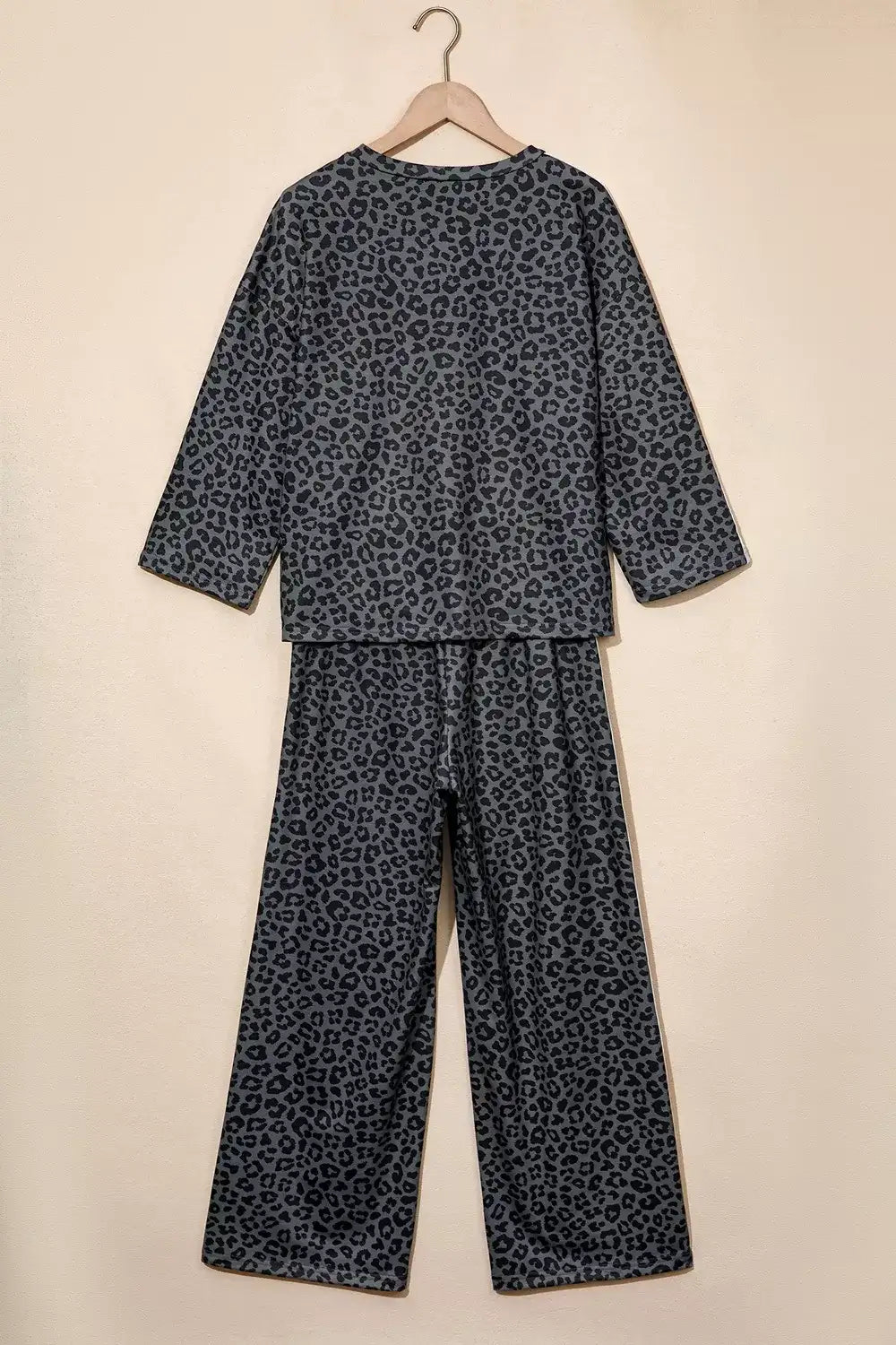 Leopard Print Varsity Striped Detail 3/4 Sleeve Top Shift Pant Set - Trendsi - Flyclothing LLC