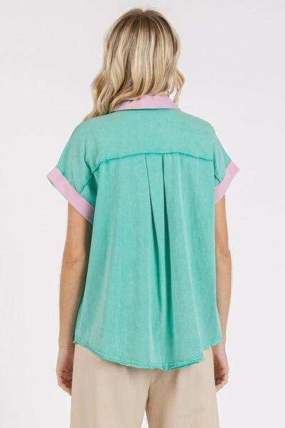 Mittoshop Color Block Henley Short Sleeve Polo Shirt - Trendsi - Flyclothing LLC