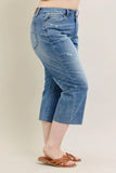 Judy Blue Plus Size High Waist Back Destroy & Raw Cut Hem Crop Wide - Trendsi