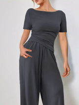 Round Neck Short Sleeve T-Shirt and Pants Set - Trendsi - Flyclothing LLC