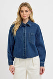 RISEN Button Up Long Sleeve Denim Shacket - Trendsi