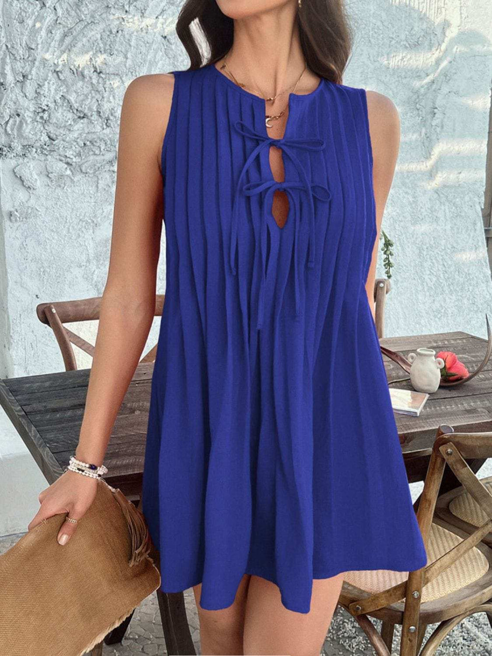 Devine Pleated Sleeveless Mini Dress - Trendsi - Flyclothing LLC