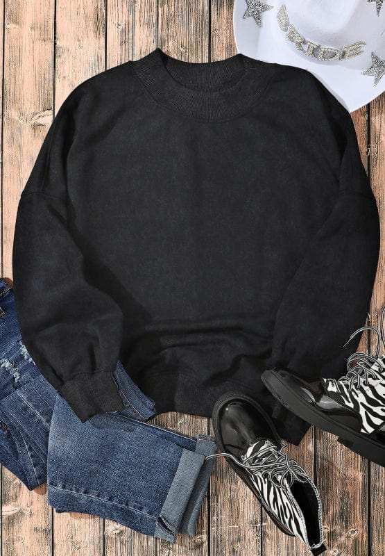Mock Neck Dropped Shoulder Sweatshirt - Trendsi - Flyclothing LLC