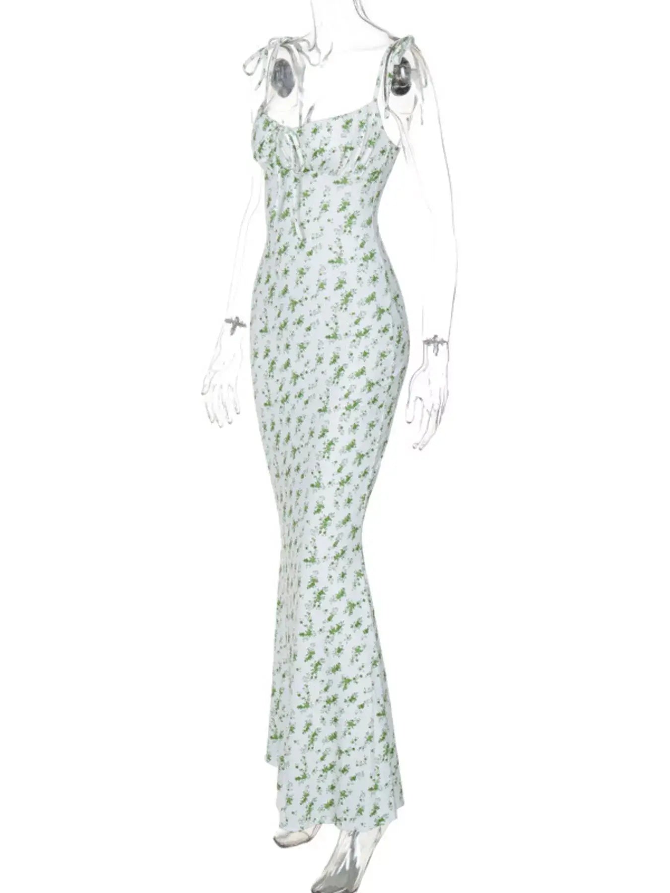 Floral Print Tie Strap Bodycon Maxi Dress - Trendsi - Flyclothing LLC