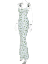Floral Print Tie Strap Bodycon Maxi Dress - Trendsi - Flyclothing LLC