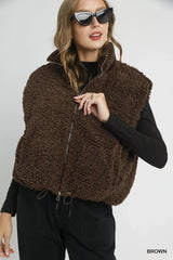 Umgee Sherpa-Lined Zip Vest with Drawstring Hem - Trendsi - Flyclothing LLC