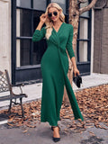 Slit Twisted Surplice Long Sleeve Dress - Trendsi - Flyclothing LLC