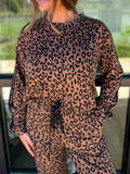 Striped Trim Leopard Long Sleeve Top Drawstring Pant Set - Trendsi - Flyclothing LLC