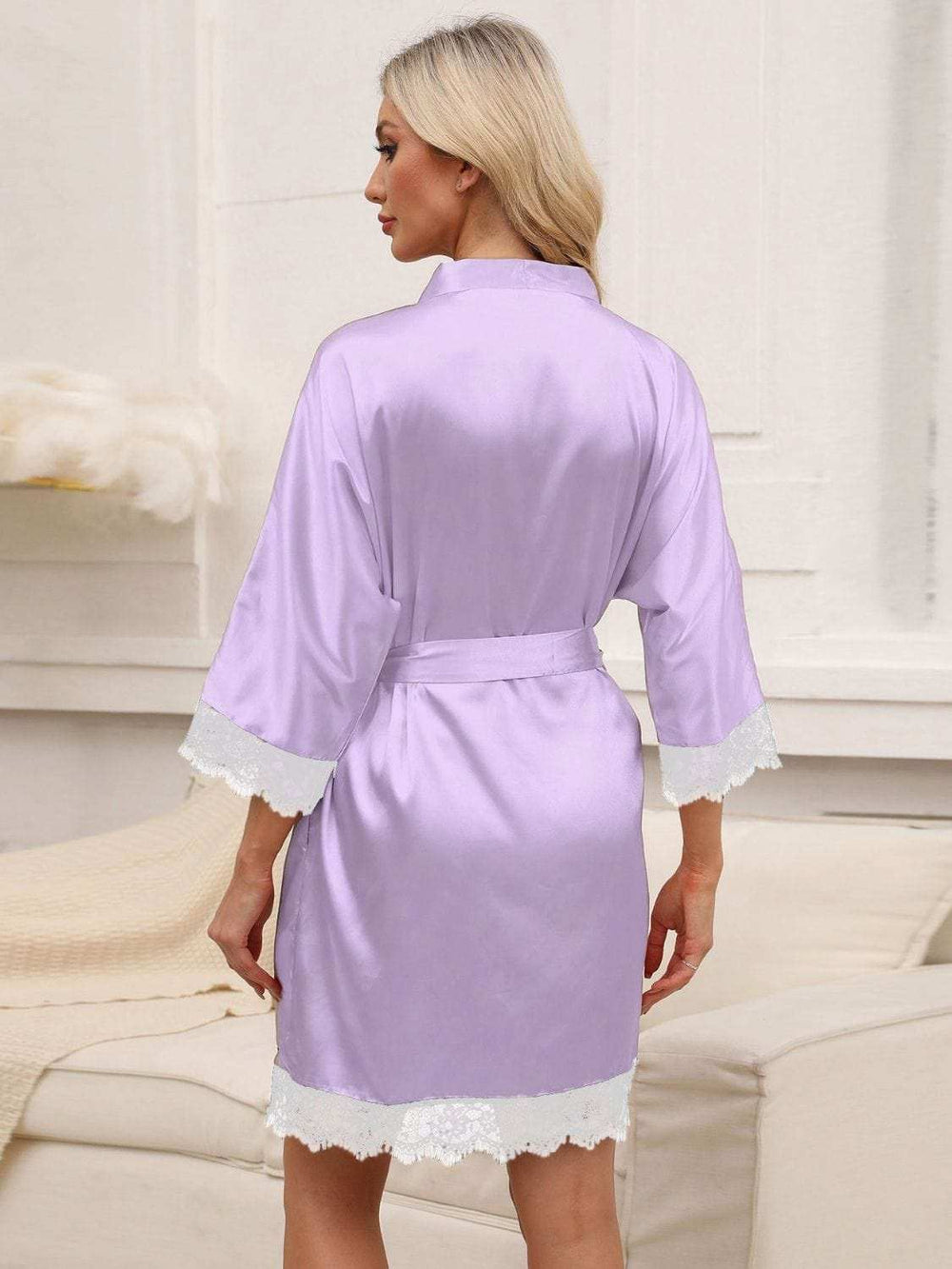 Tied Lace Detail Three-Quarter Sleeve Lounge Nightgown - Trendsi - Flyclothing LLC