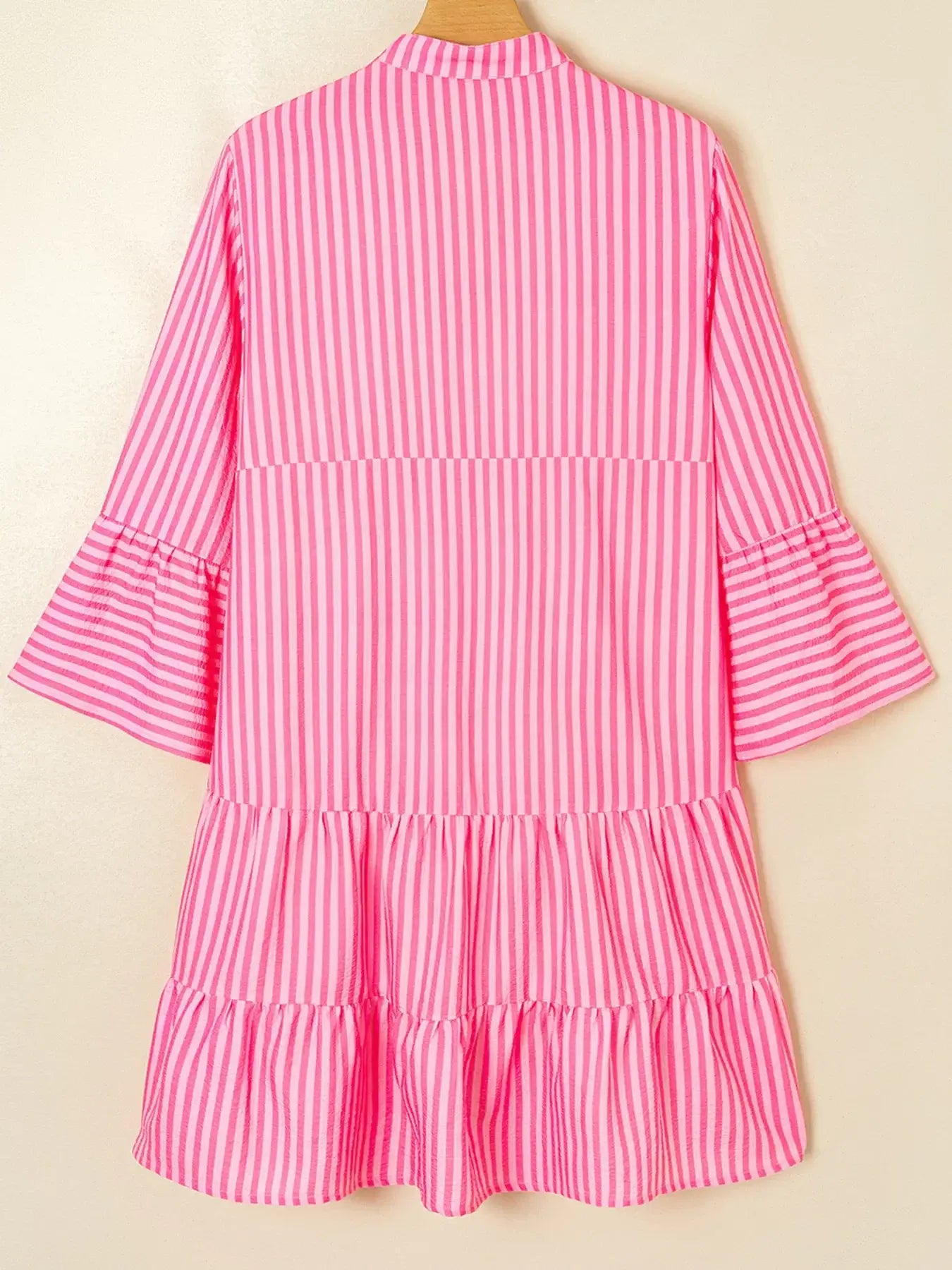 Stripe Flare Sleeve Half Placket Tiered Flowy Mini Dress - Trendsi - Flyclothing LLC