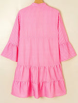 Stripe Flare Sleeve Half Placket Tiered Flowy Mini Dress - Trendsi - Flyclothing LLC