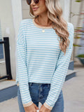 Striped Contrast Round Neck Long Sleeve Sweater - Trendsi - Flyclothing LLC
