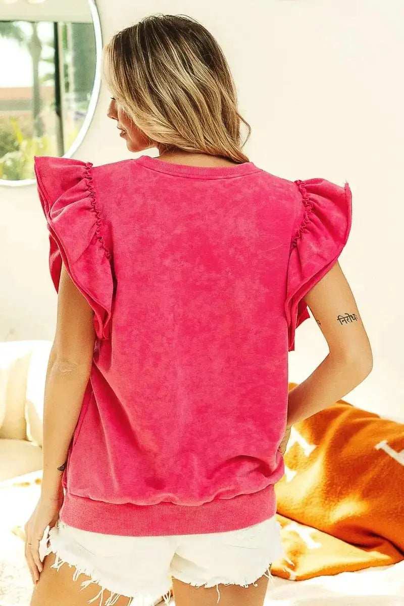 BiBi Mineral Washed Terry Top - Trendsi - Flyclothing LLC
