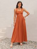 Crisscross Back Smocked Square Neck Maxi Dress - Trendsi