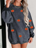 Pumpkin Round Neck Long Sleeve Sweatshirt - Trendsi - Flyclothing LLC