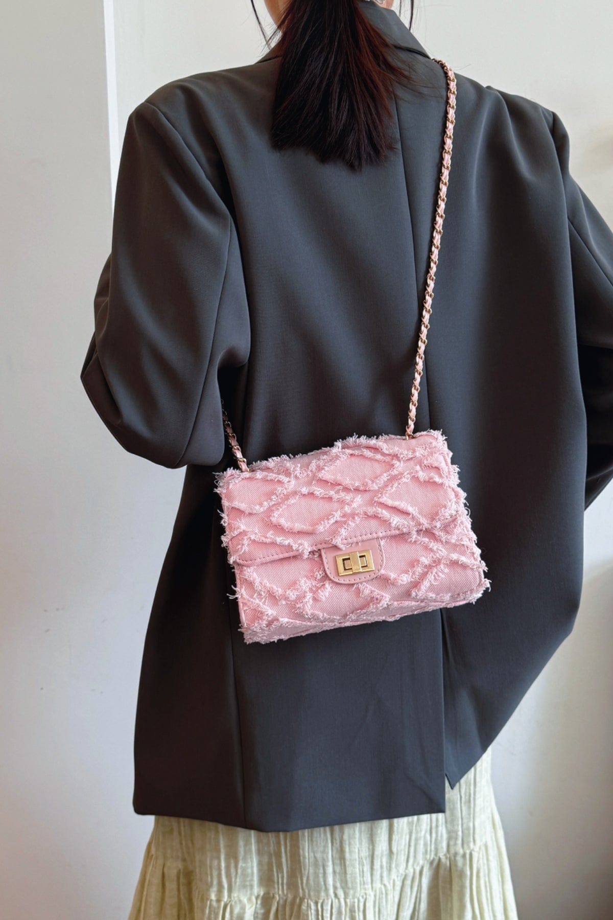 Raw Hem Denim Crossbody Bag - Trendsi