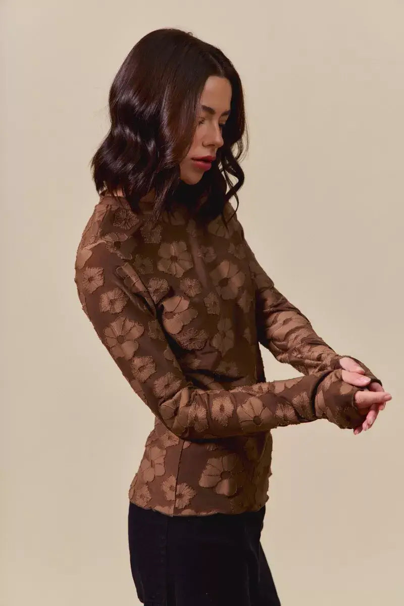 SO ME Stretched Jacquard Casual Tops with Thumb Opening - Trendsi - Flyclothing LLC