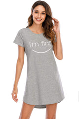 Graphic Round Neck Short Sleeve Lounge Dress - Trendsi - Flyclothing LLC
