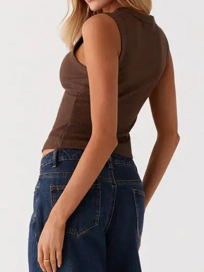 Lovelet Button Up Round Neck Tank - Trendsi - Flyclothing LLC