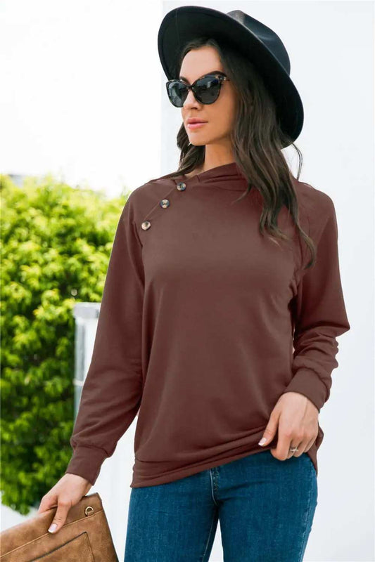 Decorative Button Long Sleeve Sweatshirt - Trendsi - Flyclothing LLC