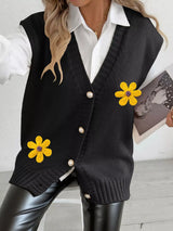 Flower V-Neck Sleeveless Cardigan - Trendsi - Flyclothing LLC