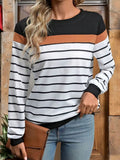 Striped Round Neck Long Sleeve Sweatshirt - Trendsi