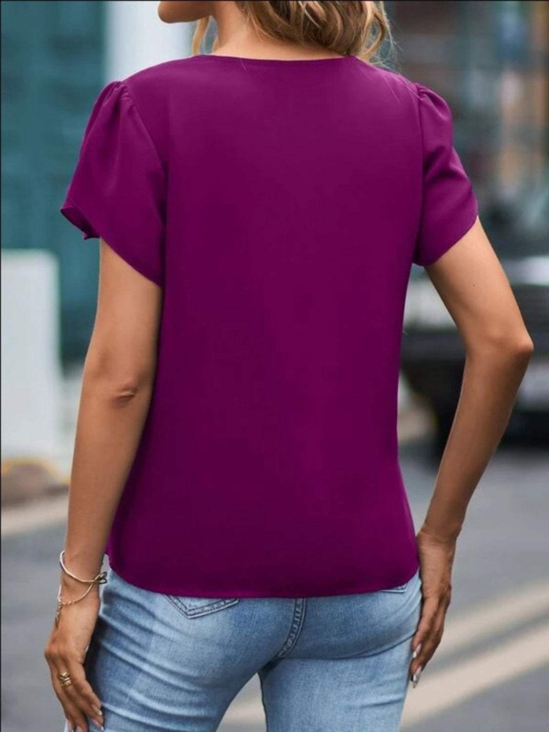 V-Neck Petal Sleeve Blouse - Trendsi - Flyclothing LLC