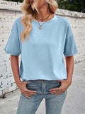 Lovelet Exposed Seam Round Neck Half Sleeve T-Shirt - Trendsi - Flyclothing LLC