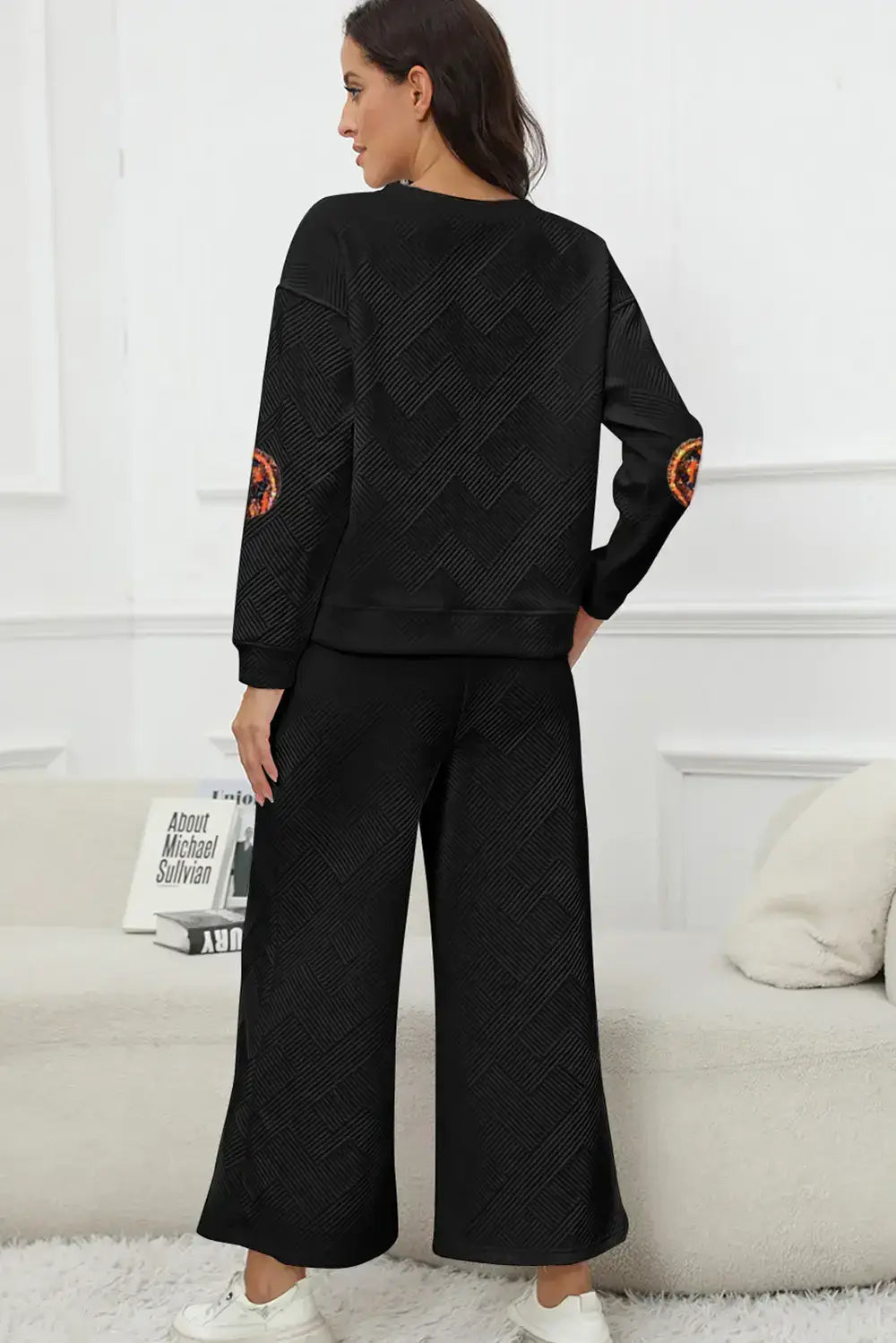 Sequin Patch Pumpkin Top and Pants Set - Trendsi - Flyclothing LLC