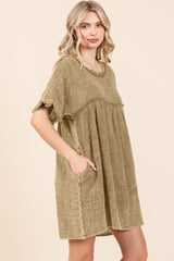 Culture Code Full Size Short Sleeve Babydoll Texture Dress with Pockets - Trendsi