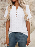 Eyelet Notched Short Sleeve Top - Trendsi - Flyclothing LLC