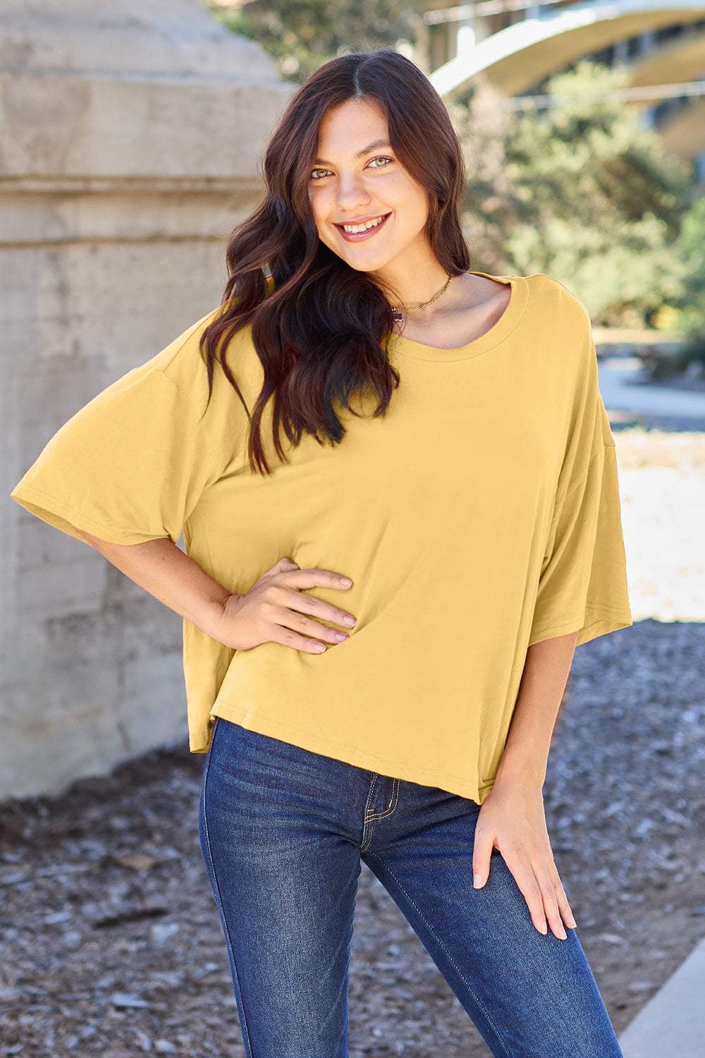 Basic Bae Bamboo Full Size Round Neck Drop Shoulder T-Shirt - Trendsi - Flyclothing LLC