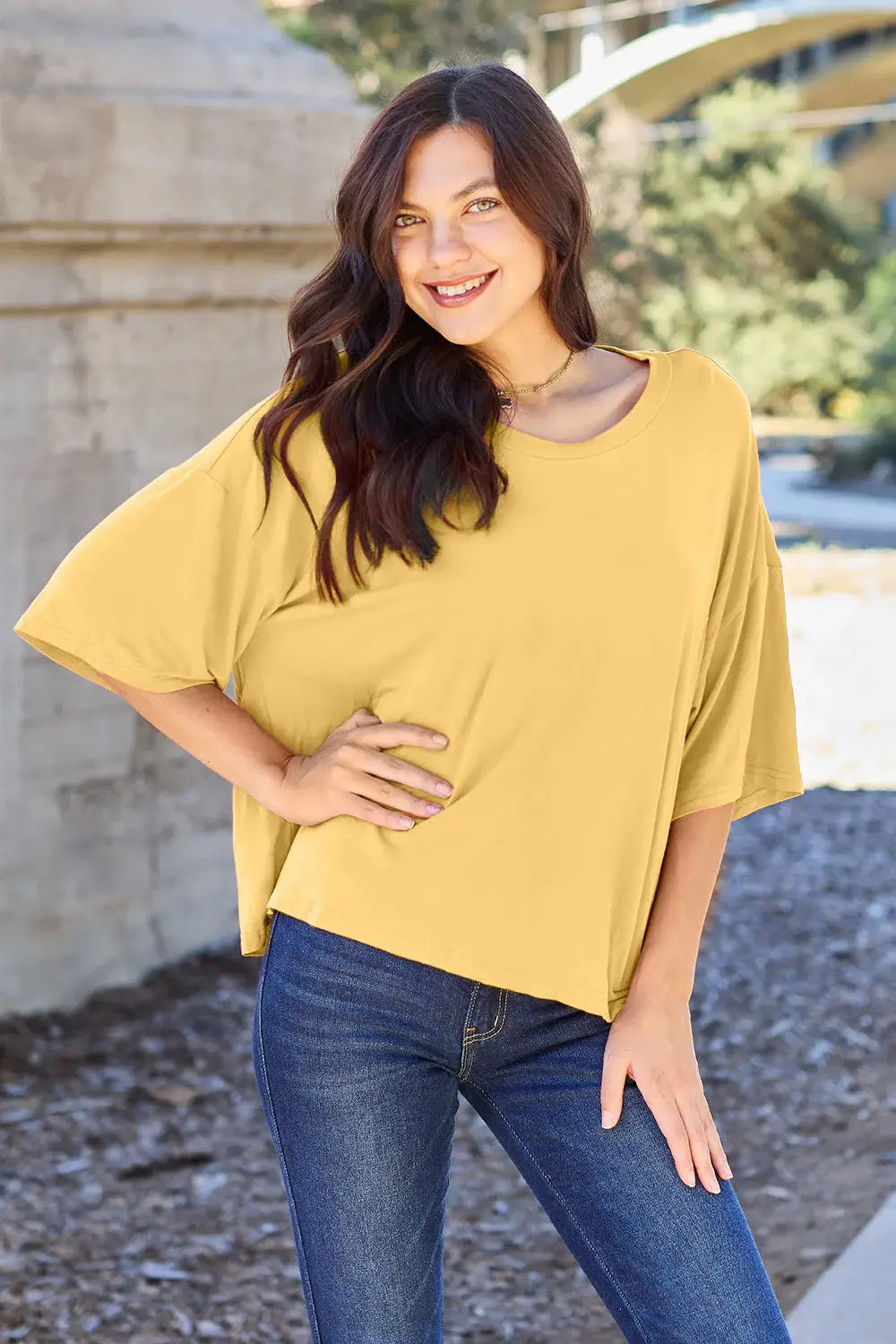 Basic Bae Bamboo Full Size Round Neck Drop Shoulder T-Shirt - ShopBasicbae - Flyclothing LLC
